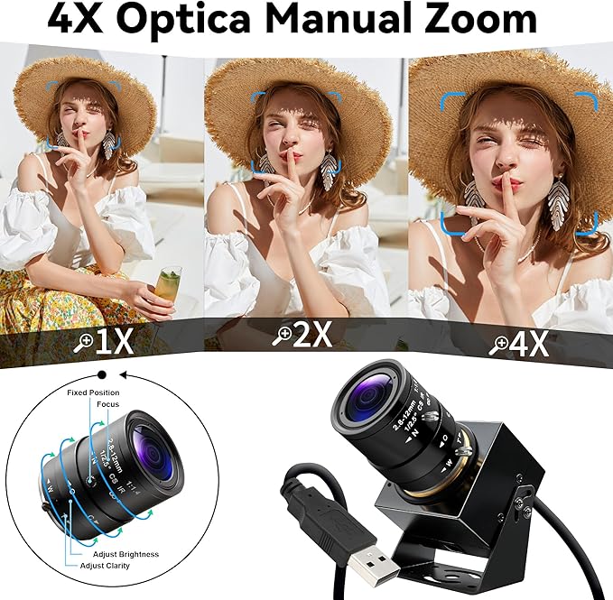 Global Shutter USB Camera 1200P Manual Zoom Webcam HD 90fps High Speed USB Camera with 2.8-12mm Lens Plug &amp Play for Machine Vision/High-Speed Inspection/Motion Analysis