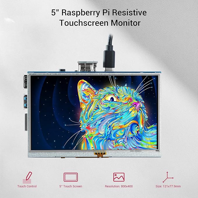 ELECROW 5-Inch Resistive Touch Screen TFT LCD Display 800x480 HD Resolution Compatible with Raspberry Pi 5/4/3/2B/Zero Banana Pi Jetson Nano Windows 11/10/8/7