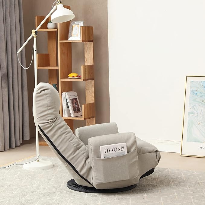 360 Degree Swivel Gaming Chair 5 Position Adjustable Ergonomic Chair Folding Floor Chair Lazy Sofa Chair for Home Office Lounging Reading