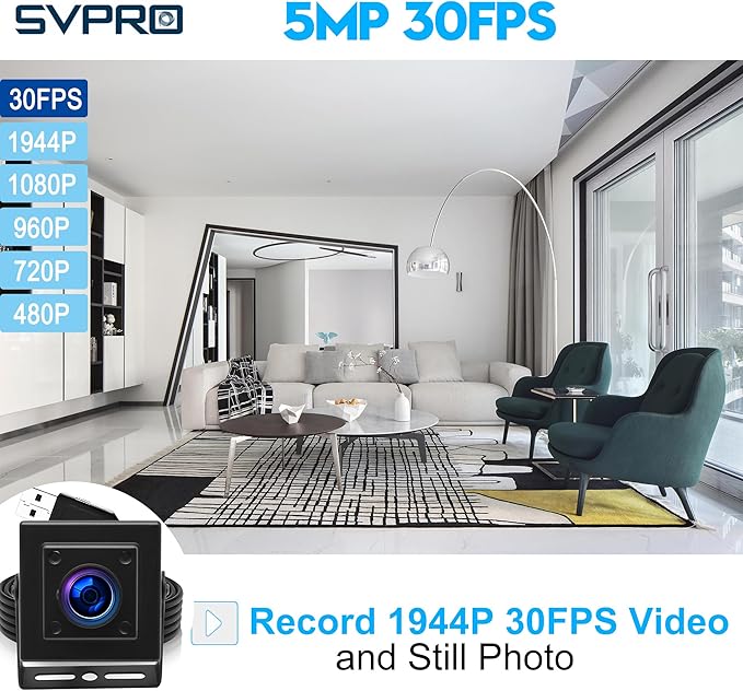SVPRO 5MP 30FPS USB Camera IMX335 Sensor Fisheye Webcam for 3D Printer Laser Engraver Machine Vision Industrial Camera Security Monitoring(M12 Lens USB Plug &amp Play for Windows/Mac/Linux/Andro