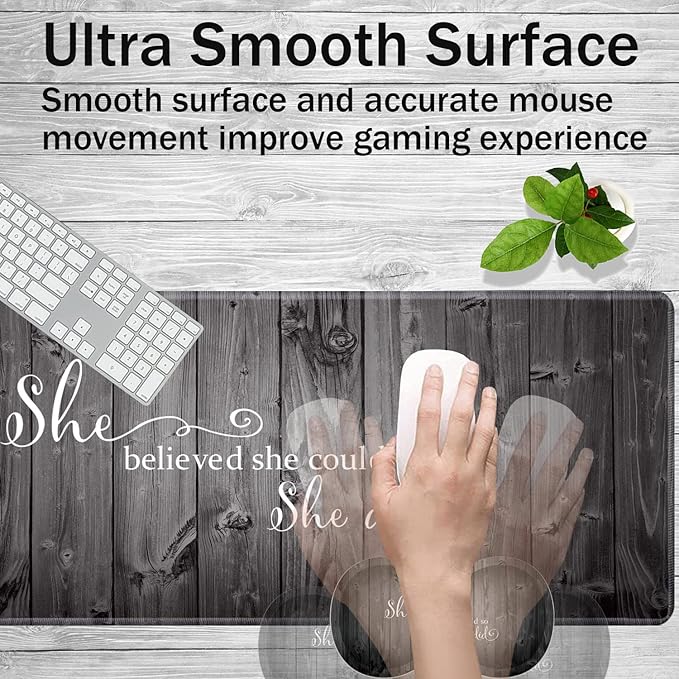 Large Game Mouse Pad + Wrist Support Pad + Coffee Coaster She Believed She CouldSo She Did Foldable Table Mat with Stitched Edge Non-Slip Set Pad Suitable for Office Work and Home