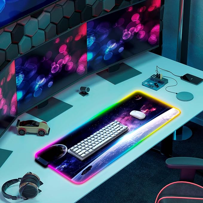 Gerlos RGB Large Gaming Mouse Pad Extended Soft LED Mouse Pad Non-Slip Rubber Base Water Resist Keyboard Pad Computer Mousepad 31.5×11.8 inches