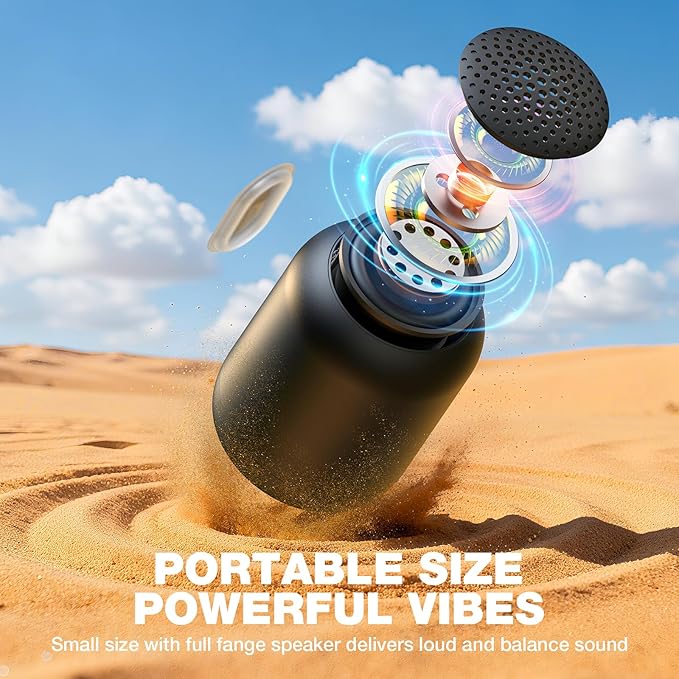Bobtot Portable Bluetooth Speakers Wireless Waterproof Shower Speaker with 24H Playtime Loud Stereo Sound TWS Hands-Free Calling Small Size with Strap Easy to Carry Black
