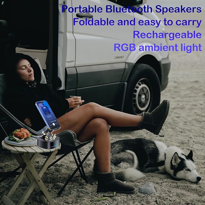 Bluetooth Speaker with Wireless Charging and Cell Phone StandBest Speaker Stand for iPhone/iPad/Samsung GalaxyHD Surround Sound Perfect for Home and OutdoorsCreative Gift (Black)