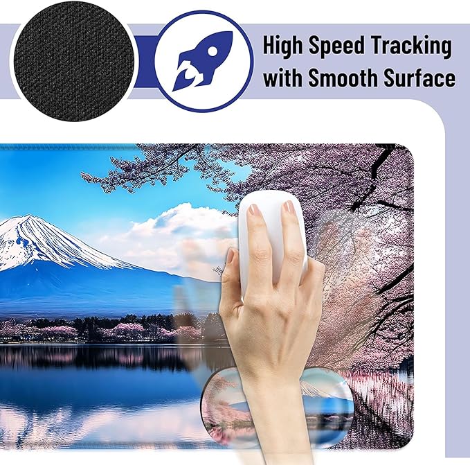 Large Mouse Pad and Keyboard Wrist Rest Desk Pad for Keyboard and Mouse 4-in-1 Large Gaming Mouse Pad with Wrist Support Desk Mat for Home Office Study GameCherry Blossoms in The Lake