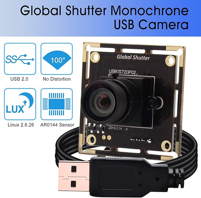 Global Shutter USB Camera Module 720P 60fps High Speed USB Camera Board100 Degree No Distortion M12 Lens USB Webcam Plug and Play for Industrial Machine Vision for MAC/Linux/Raspberry Pi