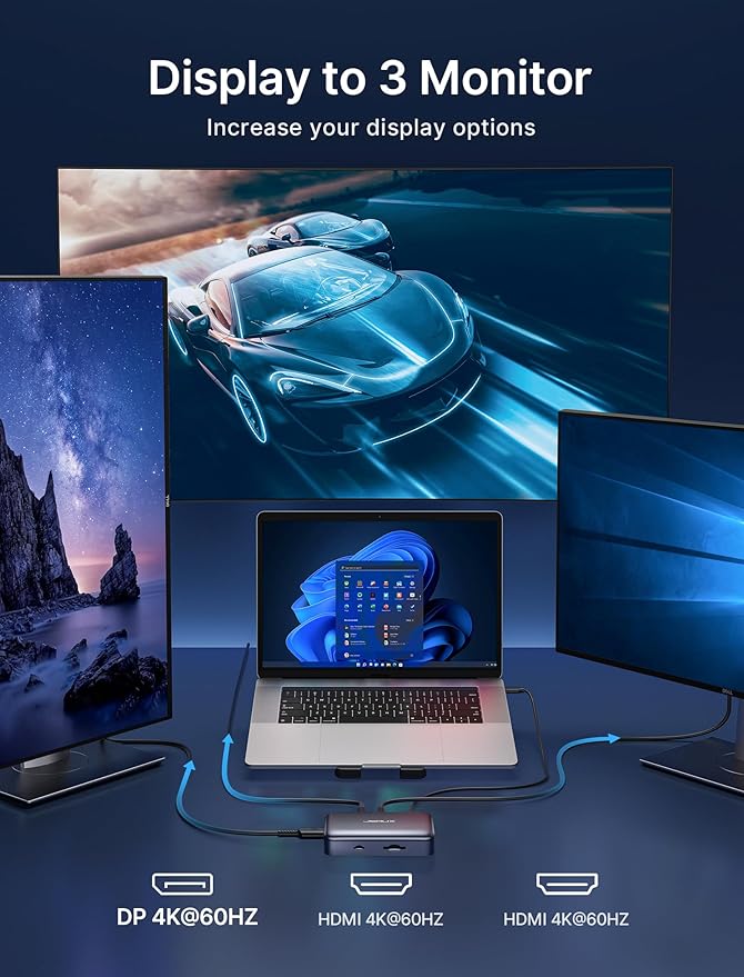 JSAUX 12 in 1 USB C Docking Station 3 Monitors for MacBook/Dell/HP/Lenovo/Steam Deck/Portable Monitor Laptop Docking Station with 4K DP 4K HDMI*2 100W PD USB 3.0 1000Mbps Ethernet SD/TF