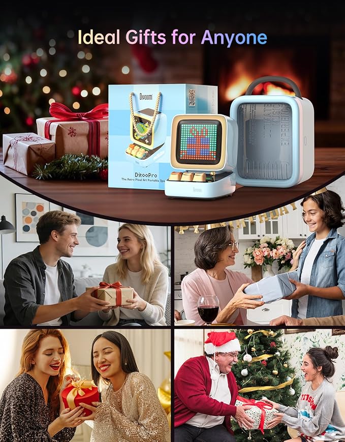 Divoom Ditoo Pro Retro Pixel Art Game Bluetooth Speaker with 16X16 LED App Controlled Front Screen (Blue)