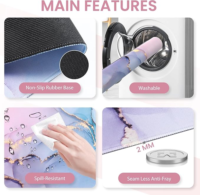 Desk Pad Mat Large Mouse Pad with Wrist Rest Ergonomic Keyboard and Mouse pad with Massage Design &amp Memory Foam Computer Mouse Pad for Home Office Study Game Pink Blue Marble