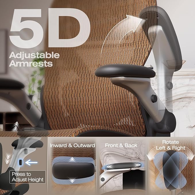 ELABEST X100 Ergonomic Office Chair with Footrest Big and Tall Home Desk Chair with 5D Flip-Up Arms Adjustable 3D Lumbar SupportHigh Back Rolling Computer Chair Swivel Mesh Chairs