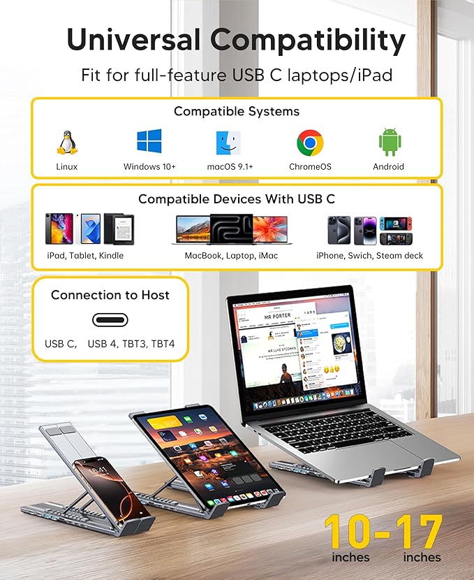USB C Laptop Docking Station Stand Dual Monitor 4K@60Hz 9 in 1 USB C Hub with 2 HDMI 2 USB 3.0 PD 100W Universal Dock Station for MacBook Pro/Air/Dell/HP/Surface/Lenovo