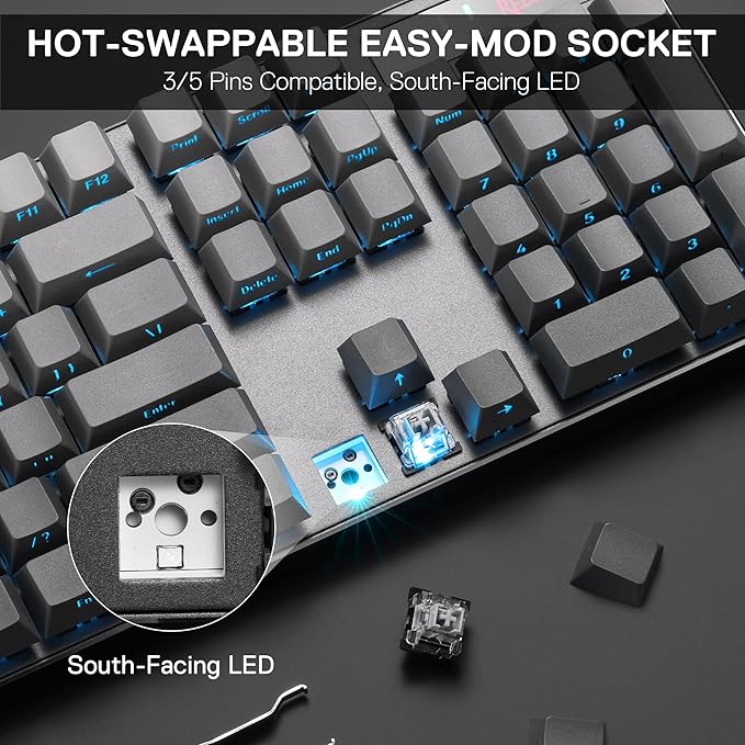 Redragon K556 PRO 104 Keys Wireless RGB Gaming Keyboard Tri-Mode Aluminum Mechanical Keyboard w/Noise Dampening Layers Hot-Swap South-Facing RGB Socket Gradient PBT Keycaps &amp Custom Linear Swit