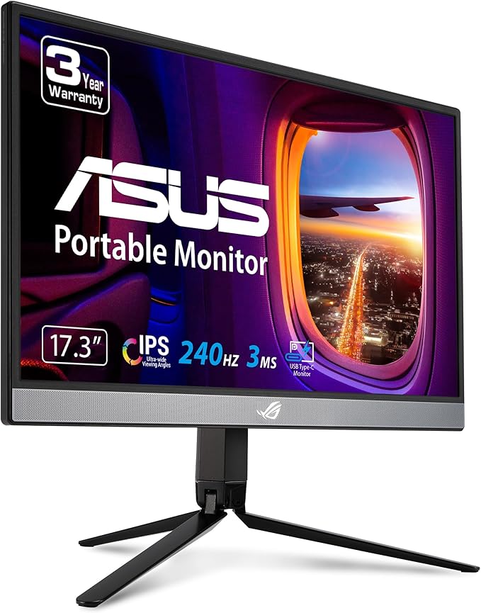 ASUS ROG Strix 17.3 1080P Portable Gaming Monitor (XG17AHP)-FHD IPS 240Hz Adaptive-Sync Built-in Battery ROG Bag Tripod Stand USB Type-C Micro HDMI for Laptop PC Console 3-Year Warranty