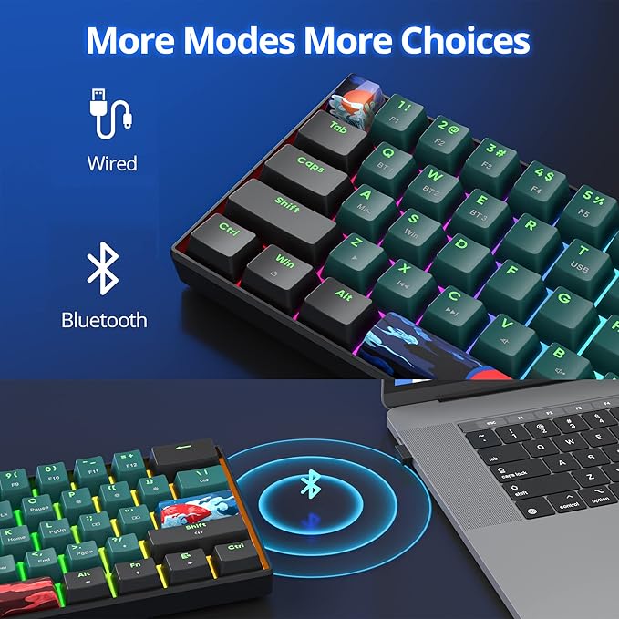 surmen GT61 Wireless 60% Keyboard Mini RGB Mechanical Gaming Keyboard 60 Percent Hot-Swappable with Linear Gateron Switch Type-C/Bluetooth 5.0 Programmable (Gateron Yellow Sound Wave 61)