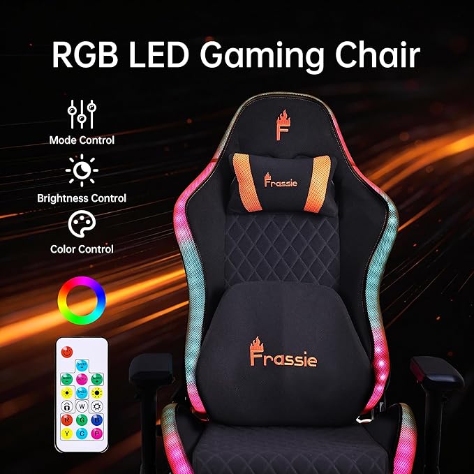 Frassie RGB Gaming Chair with Footrest and LED Lights High Back Reclining Video Game Chair Ergonomic Computer Gamer Chair with Lumbar Support