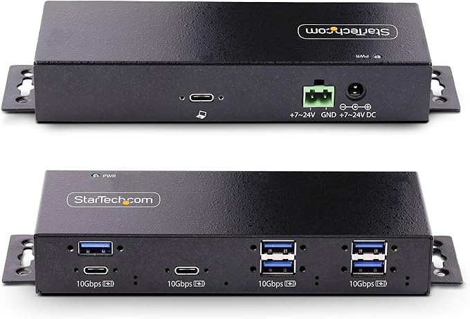 StarTech.com 7-Port Industrial USB 10Gbps Hub with Power Adapter Metal Mountable 5X USB-A/2x USB-C Downstream Ports TAA