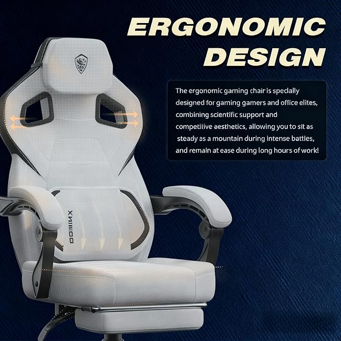 Dowinx Fabric Gaming Chair with Footrest and Massage Big and Tall Wide High Back Office Chair for Adults Computer Game Chair with Massage for 200lbs Grey