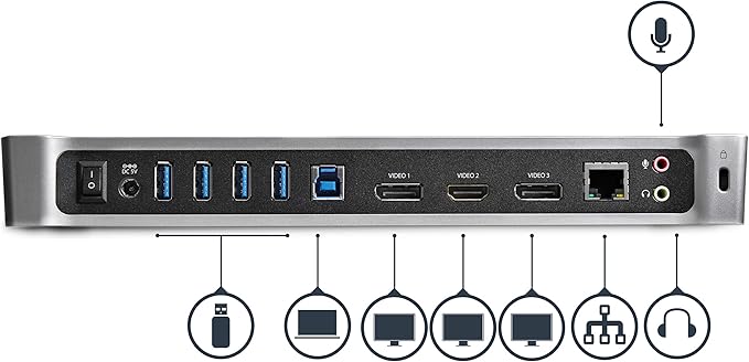 StarTech.com Triple Monitor USB 3.0 Docking Station 2x 4K DisplayPort &amp HDMI USB Type A Universal Laptop Dock Windows/Mac TAA