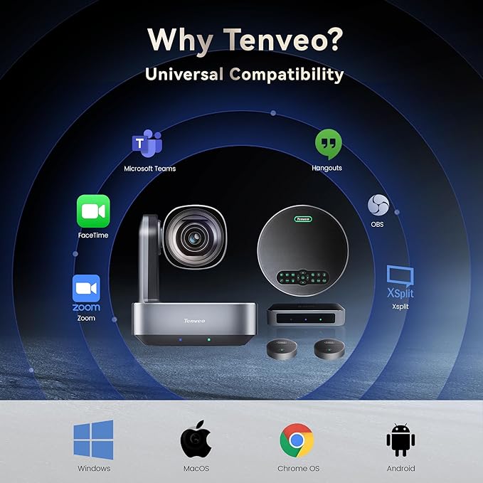 Tenveo 4K PTZ Conference Room Camera System AI Auto-Tracking 12X Optical Zoom USB3.0 HDMI PTZ Camera and Bluetooth Speakerphone with 2 Expansion Mics Kit Wide Angle for Large Room Meetings