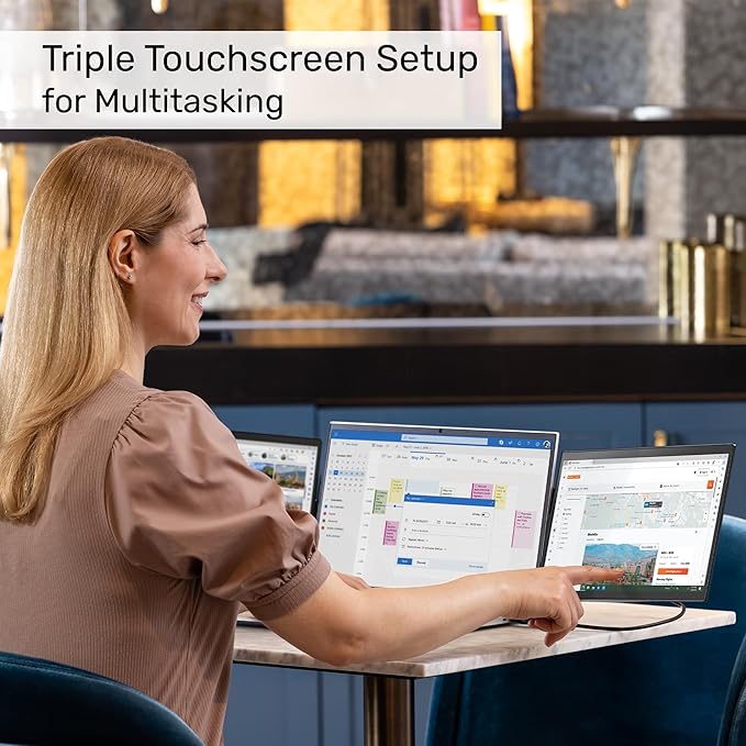 SideTrak Swivel Pro Triple 13.3 Portable Monitor for Laptop | Patented 360° Swivel Hinge Ultra-Slim FHD 1080p Laptop Screen Extender w/Kickstand | USB-C Mac PC Chrome Compatible