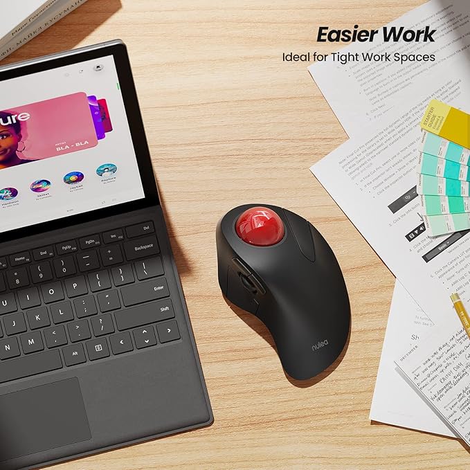 Nulea Wireless Ergonomic Trackball Mouse Rechargeable Bluetooth Rollerball Mouse 44mm Index Finger Trackball 5 Adjustable DPI Compatible with PC Laptop Mac