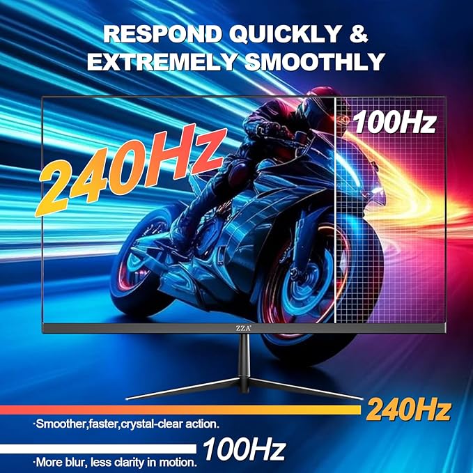 ZZA 24.5 PC Monitor for Gaming 240Hz FHD Display VA Panel AMD FreeSync 120% sRGB Low Blue Mode VESA Mount75X75MM DP1.4/HDMI2.0