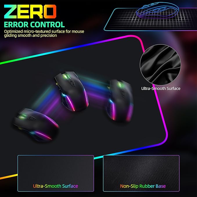Mouse Pad with Wireless Charging RGB Gaming Mousepad Large Desk Mat with Ultra-Smooth Surface Non-Slip Mouse Mat Waterproof Computer Keyboard Pad for Gaming Desk Office PC 800x400x4MM Black
