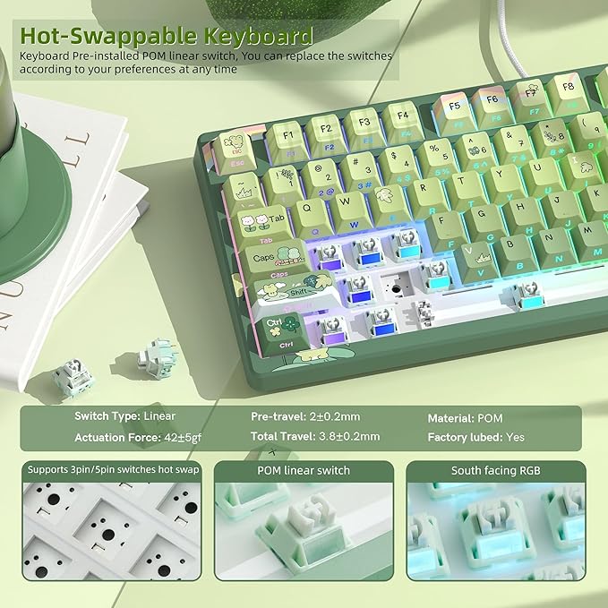 Womier SK80 75% Keyboard with Color Multimedia Display Mechanical Gaming Keyboard Cute Green Frog Wired Hot Swappable Gasket Mount RGB Custom Key Board Pre-lubed Stabilizer for Mac/Win Green