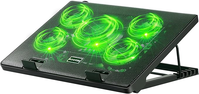 Kootek Laptop Cooling Pad Laptop Cooler with 5 Quiet Fans for 12-17 Computer PC Notebook Gaming Laptop Fan Height Adjustable Laptop Cooling Stand Laptop Accessories Green