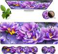 4 in 1 Ergonomic Memory Foam Mouse Pad Wrist Rest Set Large XXL Gaming Desk Pad + Keyboard Wrist Rest + Mouse Wrist Cushion + Coaster for Home Office Study Gaming Purple Flowers and Butterfly