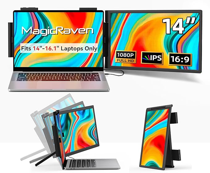 Laptop Screen Extender 14 1080P Portable Monitor Type-C HDMI Plug and Play for 13.3 - 16.1 Laptops 270° Rotation Attachment Display for Windows/MacOS/Chrome Laptop Phone