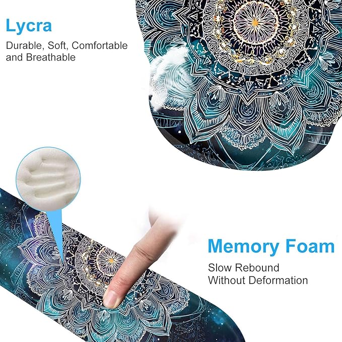 Keyboard Wrist Rest and Mouse Pad Wrist Support Set with CoastersErgonomic Gaming Mousepad for Home Office Working Studying Easy Typing &amp Pain ReliefMandala in Galaxy