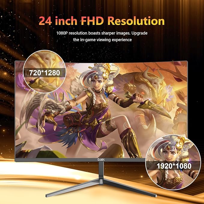 24 Inch Curved Gaming Monitor 180Hz Immersion MPRT 1ms99% sRGB HDR FHD1080P Computer Monitor FreeSync HDMI DP PortsFrameless HDR10 Eye Care VESA Mount75*75mm Ideal for Gaming Work