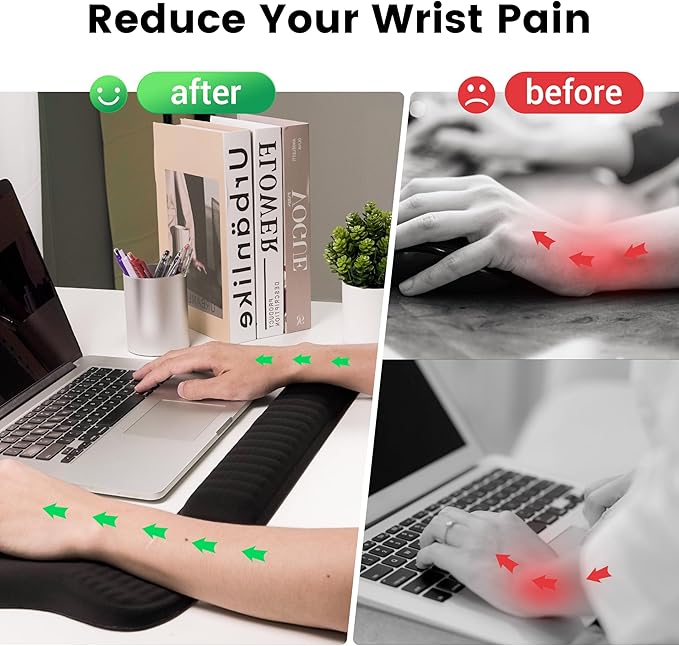 MEKASS Ergonomic Mouse Pad and Keyboard Wrist Rest Set Super Soft Memory Foam Desk Wrist Support for Computer Keyboard Non-Slip Arm Palm Rests Cushion for Typing Gaming Office Laptop Mac (Black)