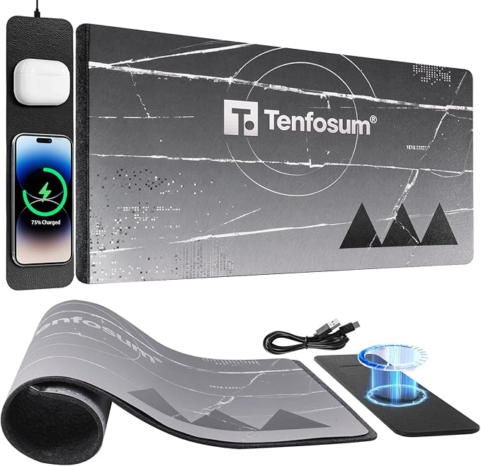 15W Wireless Charging Mousepad Waterproof Non-Slip Large Mouse Pad(68x37cm) for Office/Home/GamingCompatible with iPhone/Android/Headphones Easy to Clean Desk Mat