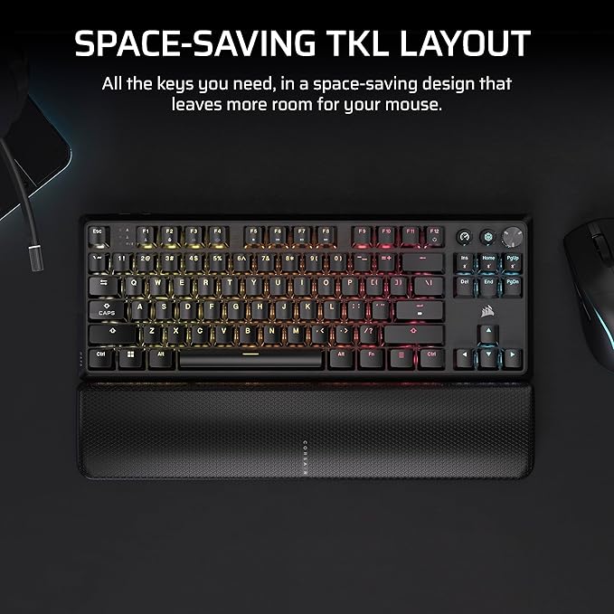 Corsair K70 CORE TKL Wireless RGB Tenkeyless Mechanical Gaming Keyboard – Pre-Lubed MLX Red v2 Linear Switches SOCD ABS Double-Shot Keycaps Sound Dampening 1000Hz Polling QWERTY NA – Black