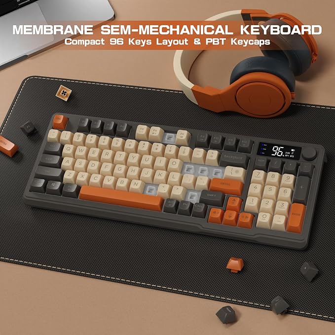 LexonElec M96 Wireless Gaming KeyboardKnob Control Bluetooth/2.4G Wireless Mechanical Feeling KeyboardRGB LED Backlit with Display Screen PBT Keycap3000mAh 94-Key Layout for Win/Mac (Shimmer)