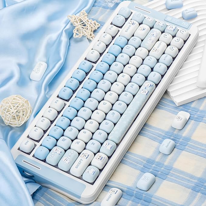 Cute PBT Keycaps Blue MOG Profile 140 Keys Novelty Round Keycap Kawaii Custom Keycap for Gateron Cherry MX Switches Mechanical Keyboard