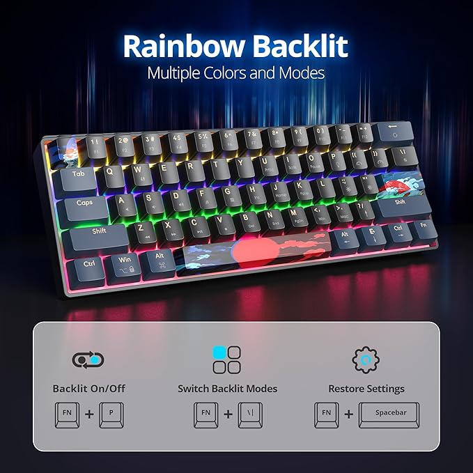 60 Percent Gaming Keyboard 61 Keys Mechanical Keyboard Rainbow Backlit Ultra Compact Wird Keyboard with Red Switches for Win Ps4/5 Xbox(61 Blue)