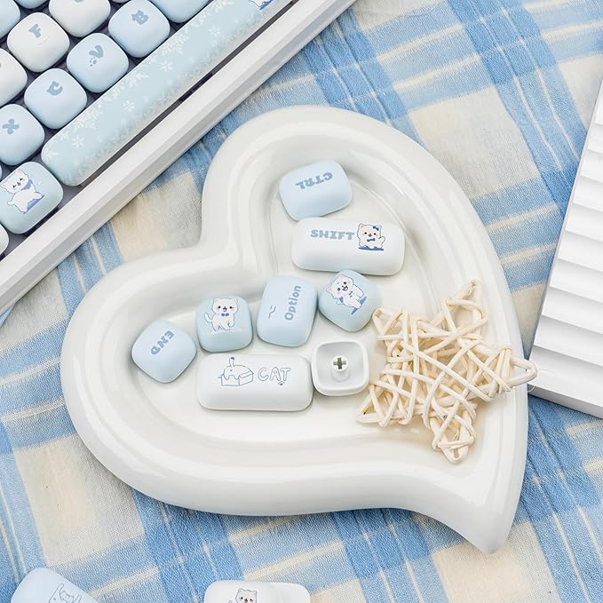 Cute PBT Keycaps Blue MOG Profile 140 Keys Novelty Round Keycap Kawaii Custom Keycap for Gateron Cherry MX Switches Mechanical Keyboard
