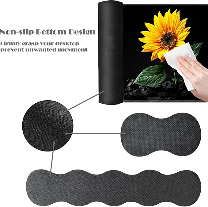 Ergonomic Keyboard Wrist Rest &amp Mouse Pad Wrist Rest SetXL Gaming Desk Mat 31.5x 11.8Non-Slip BaseMemory FoamEasy Typing Pain Relief for Office &amp HomeSunflower