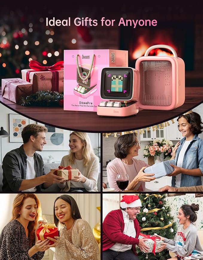 Divoom Ditoo Retro Pixel Art Game Bluetooth Speaker with 16X16 LED App Controlled Front Screen (Pink)