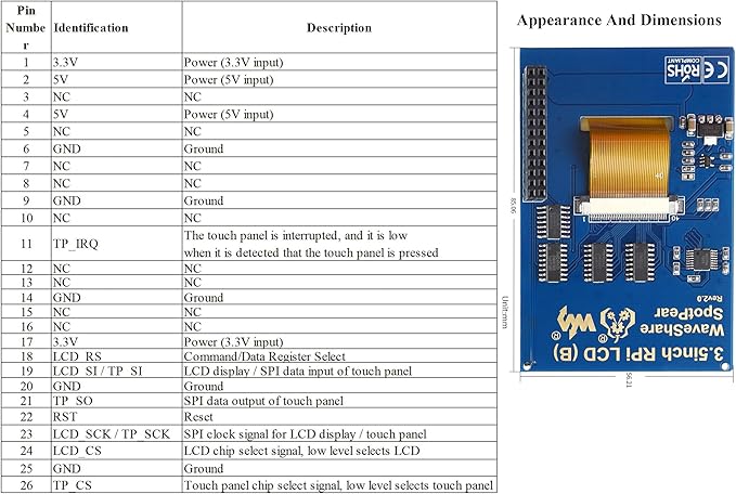 3.5inch Touch Screen Compatible with Raspberry Pi 5/Pi 4B/3B+/3B/Zero/Pi Zero 2W/Zero W/Zero WH/CM5/CM4 480x320 IPS Display 160° Viewing Angle SPI Touch Port
