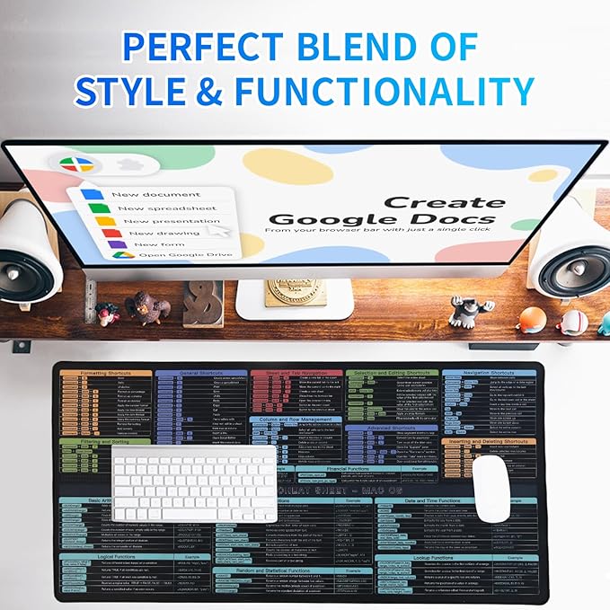 Google Sheet Cheat Sheet Mouse Pad Large Mousepad Shortcuts for Google Excel Spreadsheet Gaming Pad for Desk 31.5”x15.7” Waterproof Anti Slip Keyboard Pad Mac (80x40CM)