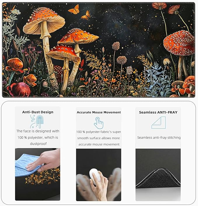 Ergonomic Desk Pad Mat &amp Keyboard Wrist Rest Set 3-in-1 Office Mouse Pad with Memory Foam Support Non-Slip Computer Blotter for Home Gaming &amp Writing 23.6 x 11.8 Mushroom