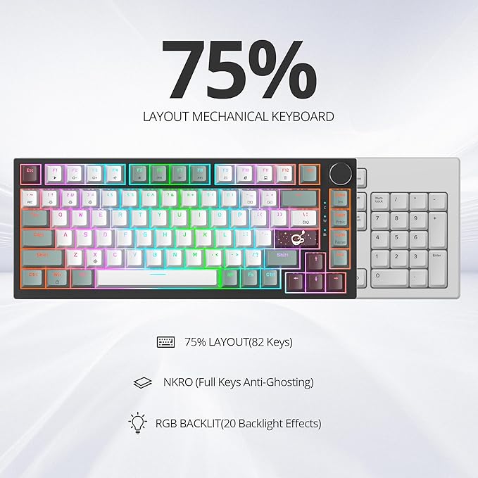75% TKL Wired Mechanical KeyboardRGB Backlit Gasket Mount 82 Key Hot Swappable Custom Linear Red Switch Gaming Keyboard with Volume Knob &amp PBT Keycaps (82 Misty)