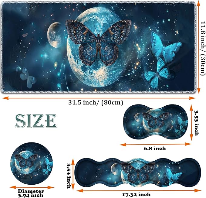 Large Gaming Mouse Pad + Keyboard Wrist Rest + Wrist Support + Coaster Set Memory Foam Ergonomic for Easy Typing XXL Extended Gaming Mouse Pad Table Pad - Selenophora Sibirica