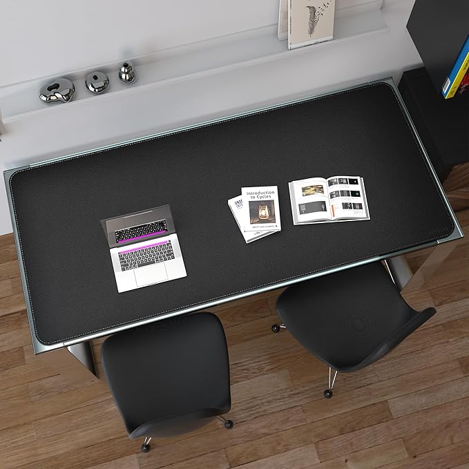 Mydours 79 x 36 Extra Large Desk Pad XXL Desk Protector Mat with PU Leather Mega Desk Blotter Mat for Office Home Dinner Full Desk Pad for Keyboard and Mouse (Black)