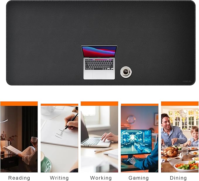 Mydours 79 x 36 Extra Large Desk Pad XXL Desk Protector Mat with PU Leather Mega Desk Blotter Mat for Office Home Dinner Full Desk Pad for Keyboard and Mouse (Black)