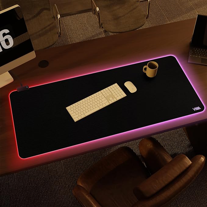 Vyaaa 47 x 20 RGB Gaming Mouse Pad XXL LED Desk Mat with 9 Light-Up Modes Smooth Surface &amp Non-Slip Rubber Base for Gaming/Office/Home (Black)